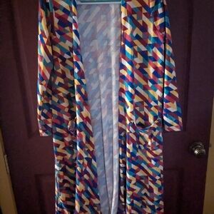 Colorful Geometric Patterned Long Cardigan